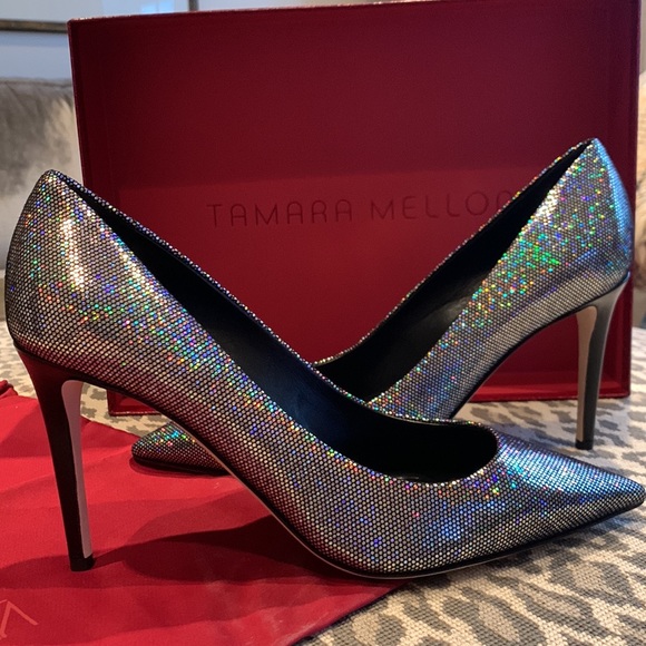 TAMARA MELLON LIMELIGHT DISCO BALL LEATHER PUMPS W/ CONTRASTING BLACK HEEL 8.5 - Picture 11 of 16